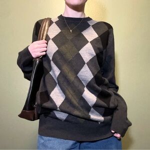Dockers Gray, White & Olive Argyle Sweater